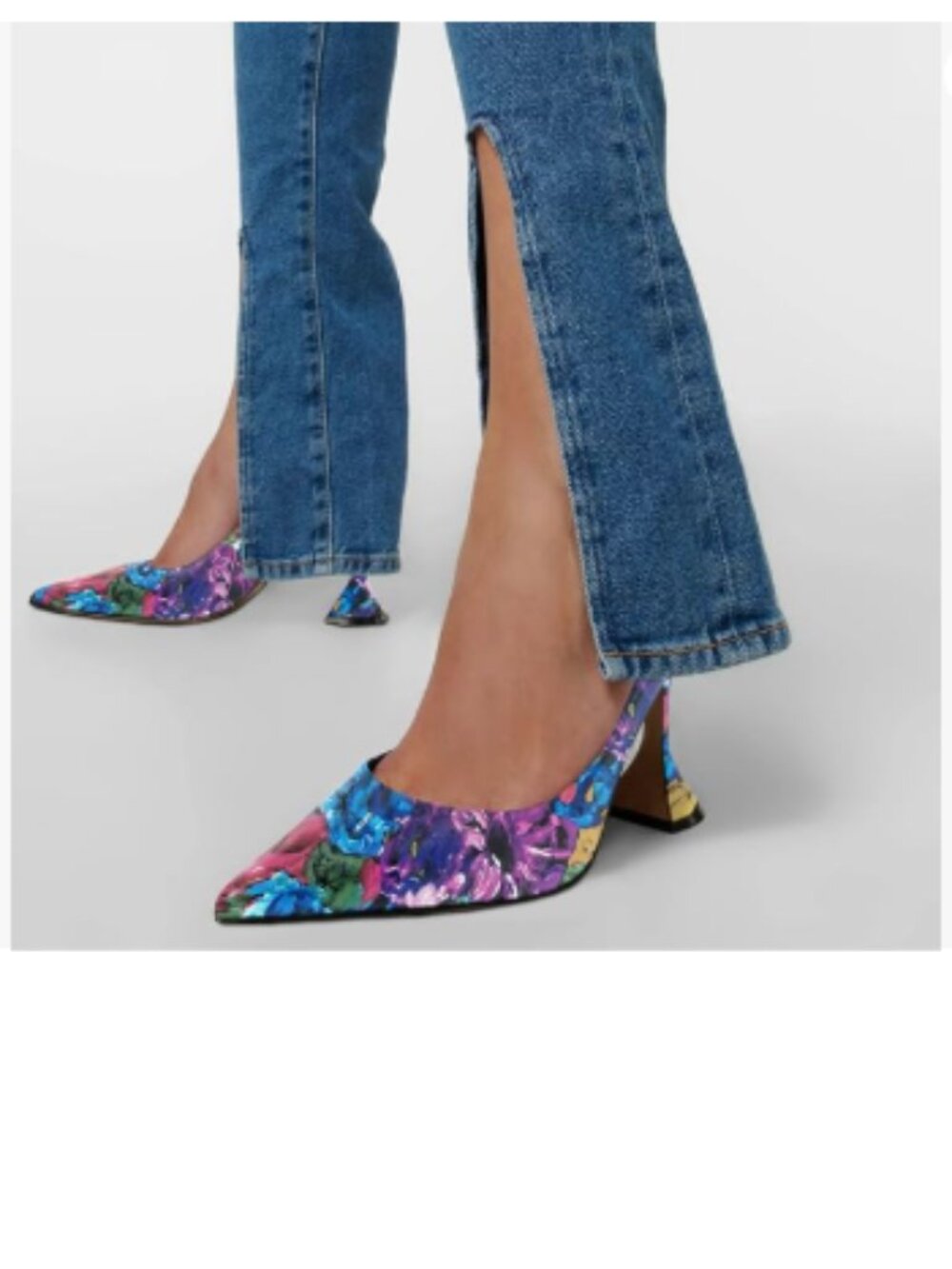 YDN Floral Oil Painting Print Pointed Toe Slip on Pumps Special High Heel Shoe